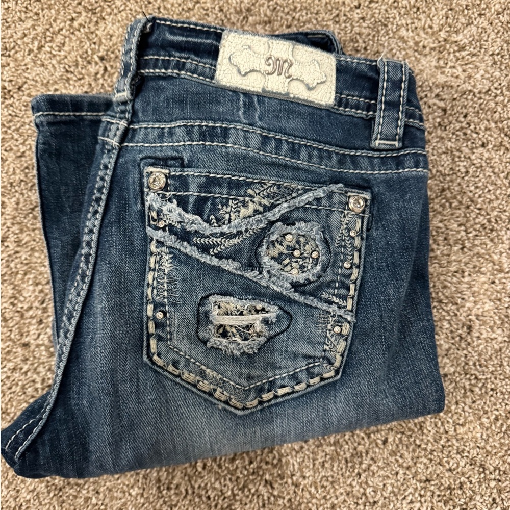 Miss Me Blue Boot Cut Jeans with Signature Swirl Design